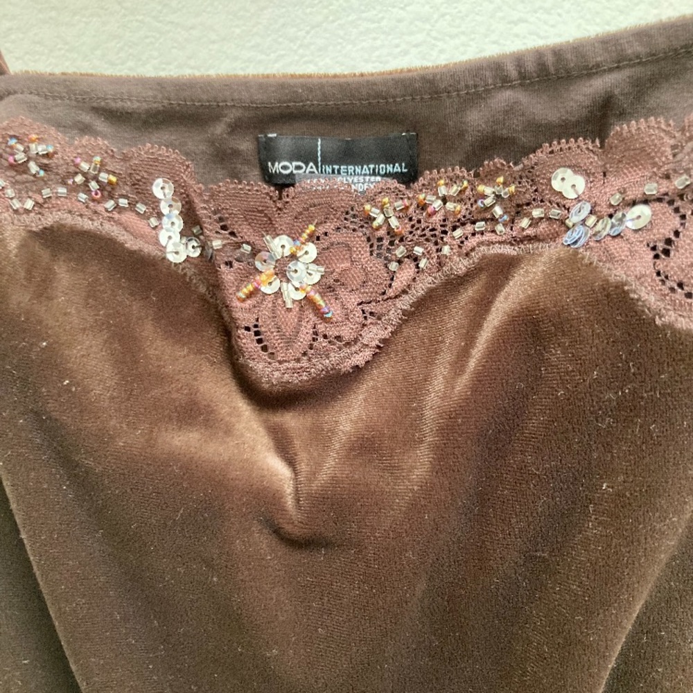 Brown Velvet Camisole, with Spaghetti Straps. Size L